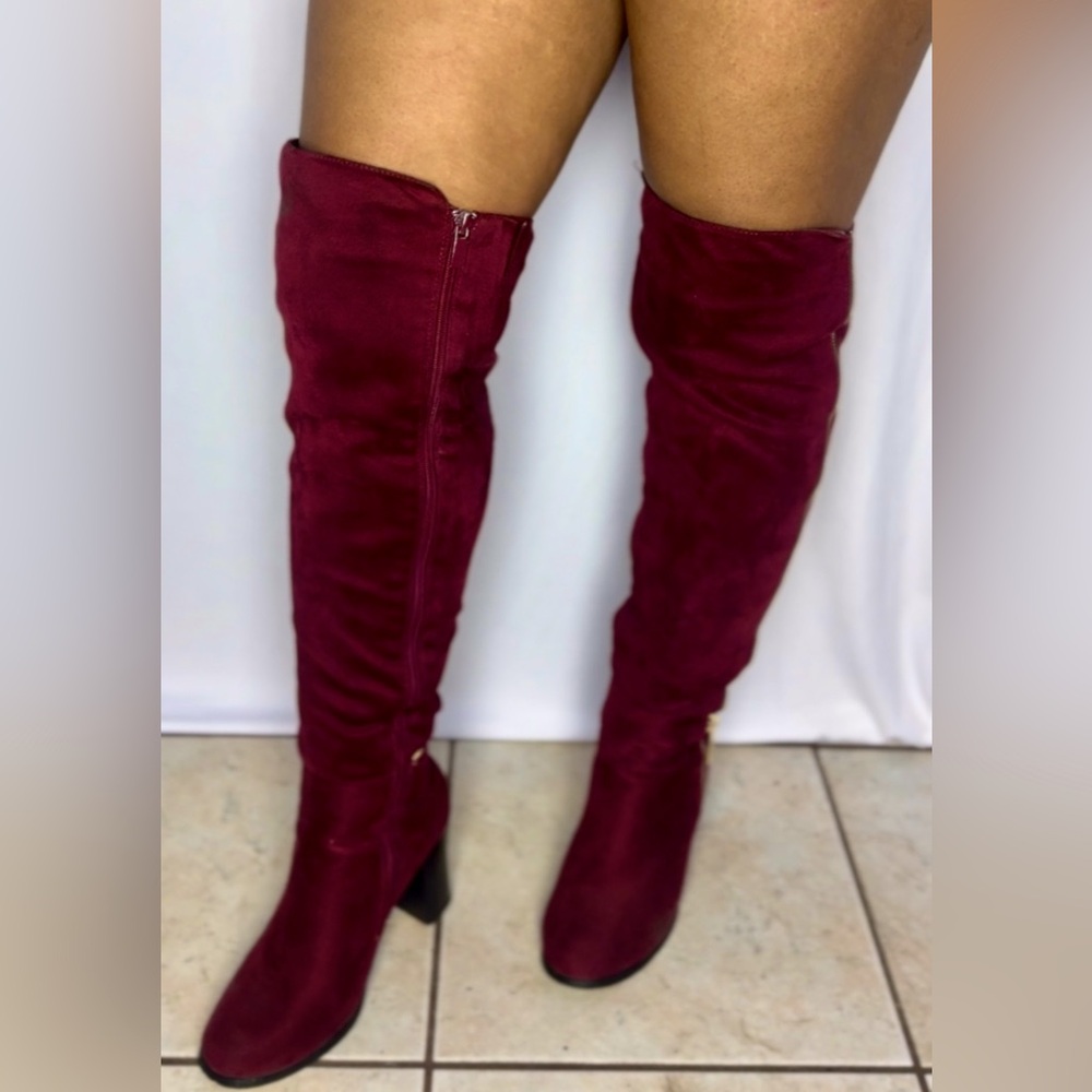 Forever maroon heeled knee boots